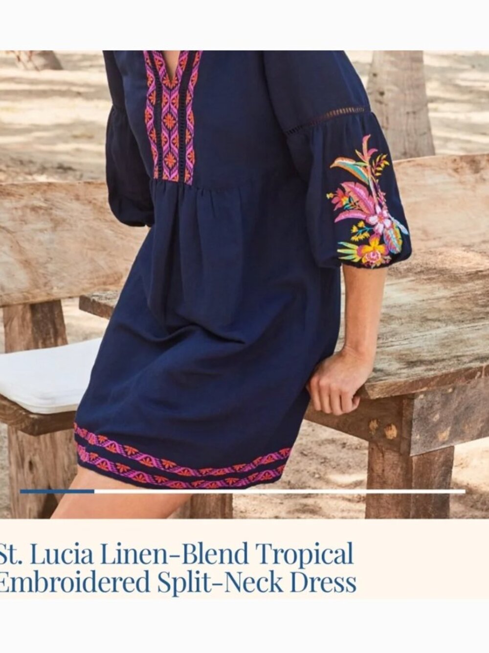 Tommy Bahama St. Lucia Dress S Tropical Embroidered Linen Blend Summer Vacation - Picture 7 of 9
